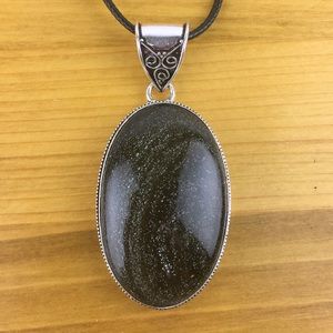 New Black Jasper Stone Silver Pendant Necklace